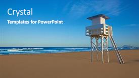  Presentation with mediterranean - Slides with gandia beach in valencia of mediterranean spain baywatch tower background and a teal colored foreground