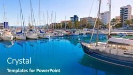  Presentation with marina - Presentation design having gandia nautico marina boats in valencia mediterranean spain background and a ocean colored foreground