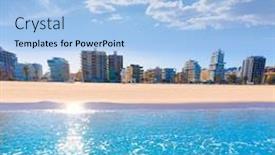  Presentation with mediterranean - Beautiful slide set featuring gandia playa nord beach shore in valencia at mediterranean spain backdrop and a light blue colored foreground