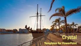  Presentation with vizag port - Slides having gandia port promenade in mediterranean valencia of spain background and a tawny brown colored foreground