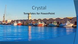  Presentation with port - Slide deck having gandia port puerto valencia background and a light blue colored foreground