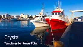  Presentation with port - PPT layouts with gandia port puerto valencia in sunset mediterranean spain background and a navy blue colored foreground