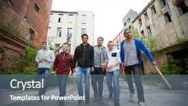  Presentation with walking - Amazing PPT theme having gang - portrait of spiteful hooligans walking backdrop and a ocean colored foreground