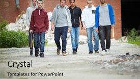  Presentation with walking - Audience pleasing PPT theme consisting of gang - portrait of spiteful hooligans walking backdrop and a light gray colored foreground