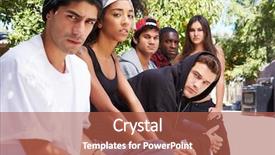  Presentation with young people diversity - Presentation theme with gang of young people background and a red colored foreground