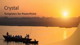  Presentation with india ganges - Colorful presentation theme enhanced with ganges river in varanasi india backdrop and a yellow colored foreground