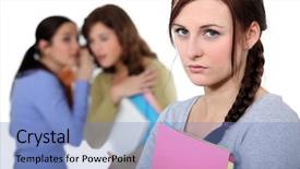  Presentation with school bullying - Cool new PPT theme with gangs school - female victim of bullying backdrop and a teal colored foreground
