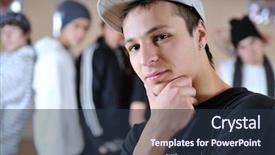  Presentation with group - Audience pleasing presentation theme consisting of gangs school - group of young happy boys backdrop and a tawny brown colored foreground