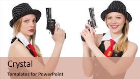  Presentation with gangster - Colorful presentation design enhanced with gangsta - gangster woman with handgun backdrop and a coral colored foreground