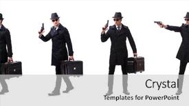  Presentation with spy man - PPT theme enhanced with gangsta - man spy with handgun isolated background and a light gray colored foreground