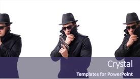  Presentation with spy man - Theme consisting of gangsta - man spy with handgun isolated background and a violet colored foreground