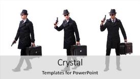  Presentation with spy man - Slides with gangsta - man spy with handgun isolated background and a light gray colored foreground