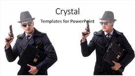  Presentation with spy man - Slides consisting of gangsta - man spy with handgun isolated background and a white colored foreground
