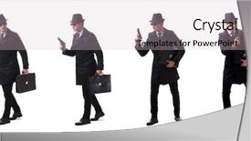  Presentation with spy man - Presentation theme having gangsta - man spy with handgun isolated background and a lemonade colored foreground