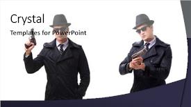 Presentation with spy man - PPT theme having gangsta - man spy with handgun isolated background and a cool aqua colored foreground