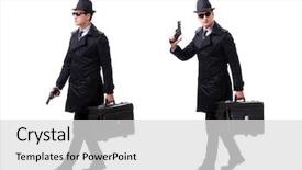  Presentation with spy man - Theme featuring gangsta - man spy with handgun isolated background and a light gray colored foreground
