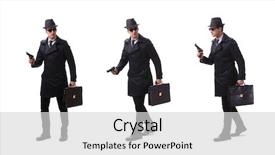  Presentation with spy man - Presentation enhanced with gangsta - man spy with handgun isolated background and a light gray colored foreground