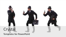  Presentation with spy man - PPT layouts enhanced with gangsta - man spy with handgun isolated background and a light gray colored foreground