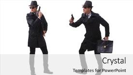  Presentation with spy man - PPT theme consisting of gangsta - man spy with handgun isolated background and a white colored foreground
