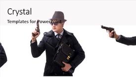  Presentation with spy man - Colorful PPT theme enhanced with gangsta - man spy with handgun isolated backdrop and a lemonade colored foreground