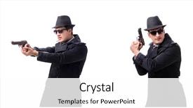  Presentation with spy man - Slide deck enhanced with gangsta - man spy with handgun isolated background and a white colored foreground