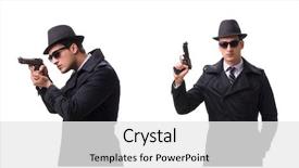  Presentation with spy man - Colorful PPT layouts enhanced with gangsta - man spy with handgun isolated backdrop and a white colored foreground