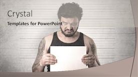  Presentation with gangster - Colorful PPT theme enhanced with gangster in front of a wall with table on his hand backdrop and a light gray colored foreground