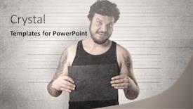  Presentation with gangster - Presentation featuring gangster in front of a wall with table on his hand background and a light gray colored foreground