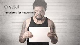  Presentation with gangster - Theme featuring gangster in front of a wall with table on his hand background and a light gray colored foreground