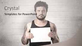  Presentation with gangster - Theme enhanced with gangster in front of a wall with table on his hand background and a light gray colored foreground