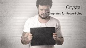  Presentation with gangster - Cool new PPT theme with gangster in front of a wall with table on his hand backdrop and a light gray colored foreground