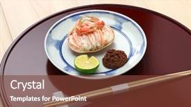  Presentation with crab shell - PPT theme featuring gani steamed female snow crab background and a tawny brown colored foreground