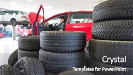  Presentation with tires - Slides consisting of garage - changing wheels tires shallow background and a dark gray colored foreground