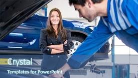  Presentation with garage car - Colorful PPT theme enhanced with garage aimed at customer backdrop and a ocean colored foreground