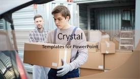 Presentation with loading - Cool new slides with garage orginization - serious young male mover carrying backdrop and a  colored foreground