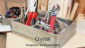  Presentation with workshop tools - Slides with garage orginization - workshop tools background and a soft green colored foreground