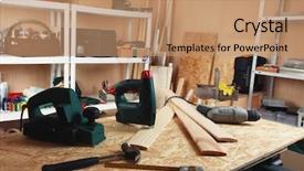  Presentation with workshop tools - Presentation theme having garage orginization - workshop tools background and a coral colored foreground