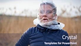  Presentation with earth pollution - Theme having earth garbage - human's head wrapped in plasctic background and a navy blue colored foreground