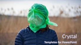  Presentation with earth pollution - Audience pleasing PPT layouts consisting of earth garbage - human's head wrapped in plasctic backdrop and a navy blue colored foreground