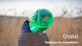  Presentation with earth pollution - Cool new theme with earth garbage - human's head wrapped in plasctic backdrop and a coral colored foreground