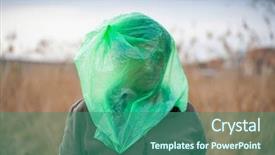  Presentation with earth pollution - PPT layouts enhanced with earth garbage - human's head wrapped in plasctic background and a ocean colored foreground