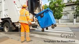  Presentation with garbage truck - Presentation theme with garbage-and-waste-removal-services background and a coral colored foreground