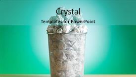  Presentation with bin - Beautiful theme featuring garbage bin with paper waste isolated on white backdrop and a teal colored foreground