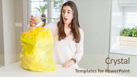  Presentation with fear - PPT theme with rubblish - beautiful young woman taking background and a soft green colored foreground