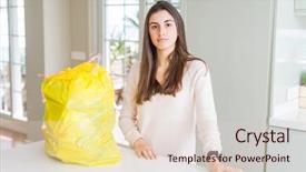  Presentation with person looking out in nature - Colorful presentation theme enhanced with rubblish - beautiful young woman taking backdrop and a lemonade colored foreground