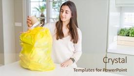  Presentation with container - Cool new slide set with rubblish - beautiful young woman taking backdrop and a soft green colored foreground