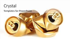  Presentation with cans canned tuna isolated - PPT theme featuring garbage gold - crumpled empty cans isolated background and a white colored foreground