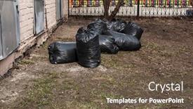  Presentation with bags plastic - PPT theme featuring garbage-in-black-plastic-bags background and a tawny brown colored foreground