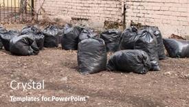  Presentation with plastic bags - PPT theme with garbage-in-black-plastic-bags background and a coral colored foreground