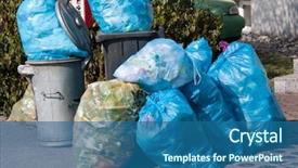  Presentation with plastic waste - Audience pleasing presentation consisting of price tag number 1 99 with pilgrim hat cartoon mascot character giving a thumb up backdrop and a cream colored foreground